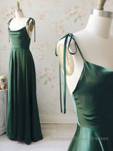 A Line Thin Straps Green Long Semi Formal Prom Dresses, Green Formal Graduation Evening Dresses